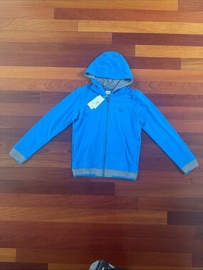 Armani Junior Bright Blue Hooded Zip-Up Sweatshirt with Grey Trim